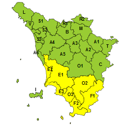 Temporali, codice giallo su Toscana centro sud fino alle 24 di sabato