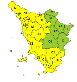 Codice giallo per temporali forti dalle 18 di oggi fino alle 13 di giovedì 15 ottobre